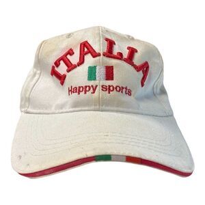 Vintage Italia Soccer Ball Hat White Italian Flag Strapback White Happy Sports